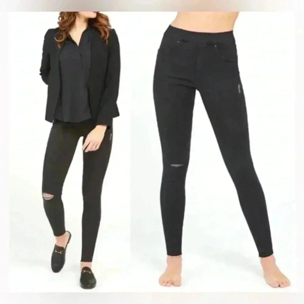 NWT Spanx Distressed Ankle Skinny Jeans, Vintage Black XS